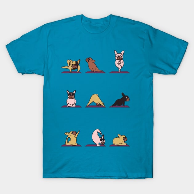 frenchie yoga T-Shirt by huebucket